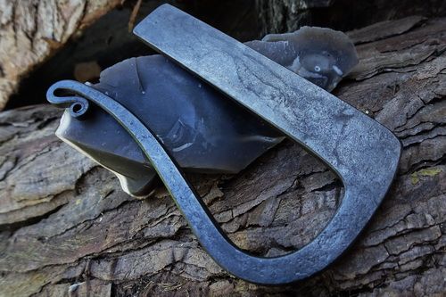 Straight Tang Traditional Flint & Steel 'R' Shaped Striker with Crook Curl 
