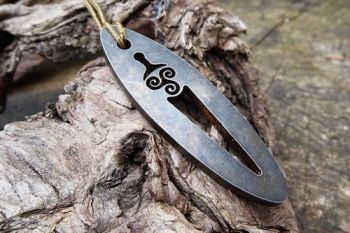 Flint Steel Fire Striker Tear Drop Pendant Triskele Sword