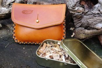 leather 1oz tobacco tin belt pouches made by beaver bushcraft.in natural sa