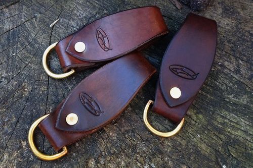 Curved Belt Loop/Key Ring  with Solid Brass 'D' Ring - Shark Design Logo - 