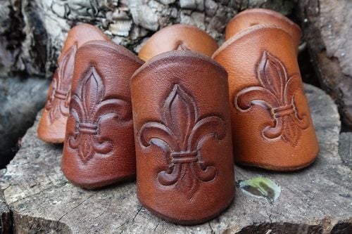 Handmade Leather Scout Woggle - 'Fleur-De-Lis' - Old School Style 