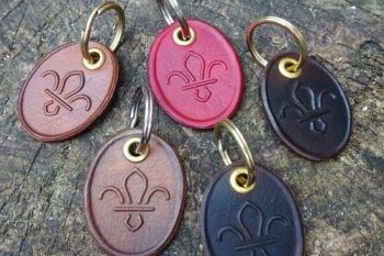 Leather Key Ring - 'Fleur-De-Lis' Scouts - Handmade - Hand Dyed (9-0094) 
