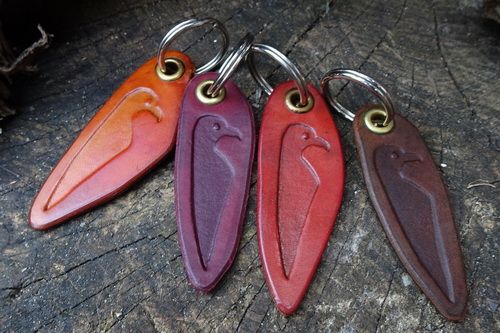Leather Key Ring - 'The Viking Raven' - Handmade - Hand Dyed (9-0094)