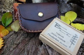 leather gussetted outdoor belt pouch with trench slow match tinderbox all m