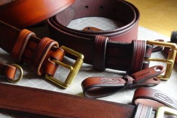Leather 801 belts hand stitched and hand dyed by beaver bushcraft