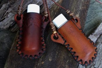 Leather limited edition mini lesther bottle holders by beaver bushcraft