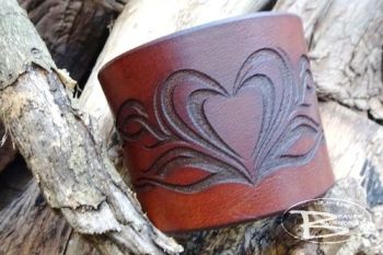 Leather tribal heart cuff hand made by beaver bushcraft
