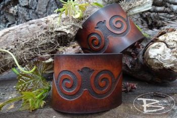Hand Crafted Viking Styled Leather Wrist Cuff - Celtic Scroll Design