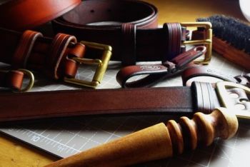 Bespoke Handcrafted '101' Classic Leather Belt - Full 'Solid Brass' Buckle  - Copper Riveted (45-3101)