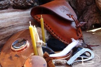 Vintage old school style tinderbox and pouch all by beaver bushcraft