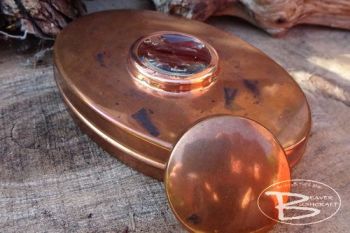 Vintage copper hudson bat tinderbox showing close up od patina by beaver bu