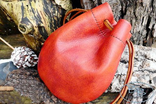 'Old Dragon Skin' Hand Dyed Leather Drawstring  'Possibles' Pouch- Rare Red