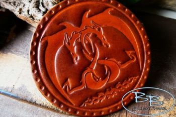Leather patch entwined dragons hand dyed by beaver bushcraft