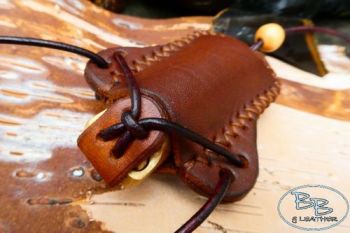 leather stash pot sheath with solid brass pill pot made by beaver bushcraft