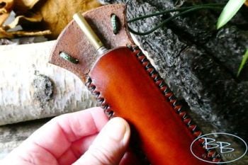 Leather &amp; fire storm blow pipe with hand cross stitched sheath made by beav