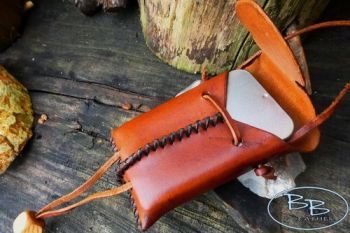 Leather hand stitched neck carry with mini tin by beaver bushcraft
