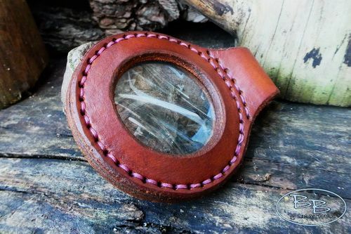 Leather Solar Pendant with Brass 'D' Ring - Antique Brown - Hand Saddle Sti