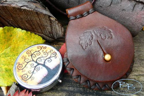 leather and fire mini tree of life tinderbox hand crafted by beaver bushcra