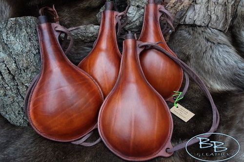 Leather handmade leather bottles hand crafted by beaver bushcraft