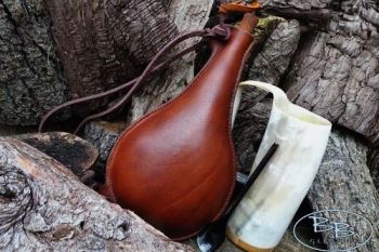 leather hand crafted bottle spanish style drinking jug in hazel brown made