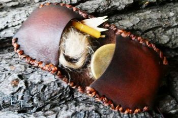 Vintage snuff tinder box with hand crafted tinder pouch by beaver bushcraft