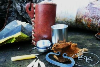 Leather and fire mini kit with pendant neck sheath made by beaver bushcraft