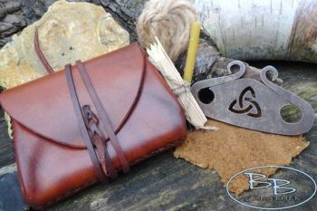 Vintage leather tobacco pouch with flint &amp; steel by beaver bushcraft