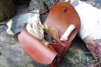 Vintage leather tobacco pouch open with 3 sections by beaver bushcraft