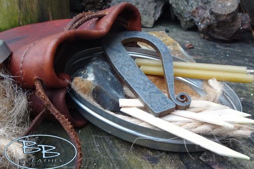 Vintage old school flint and steel tinder pouch set by beaver bushcraft