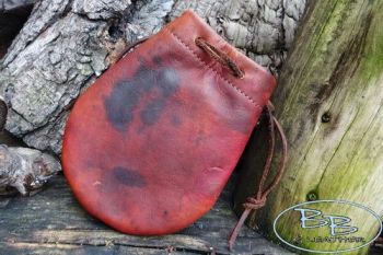 Vintage hand painted old leather pouch for tin plated tinderbox by beaver b