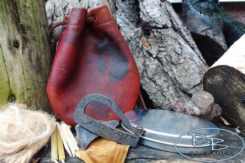 Vintage set with oval tin plate tinder box with pouch by beaver bushcraft.JPG