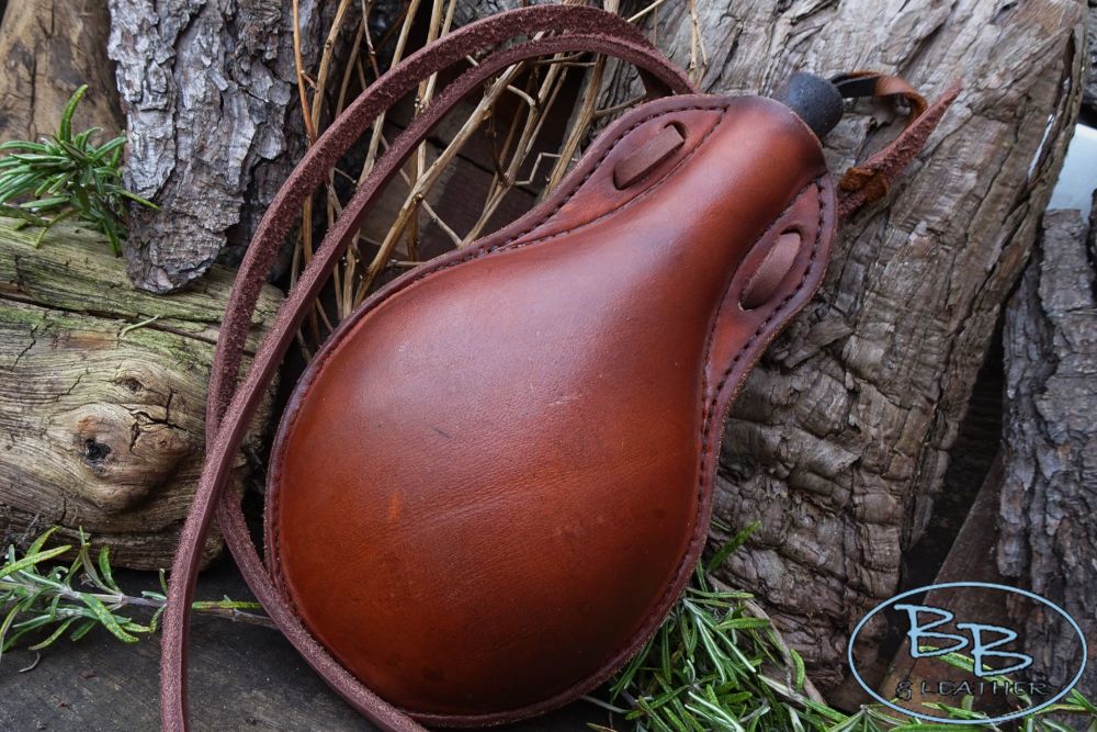 Hand Crafted 'Tudor' Style Leather Bottle/Flask with Shoulder Straps - Mary