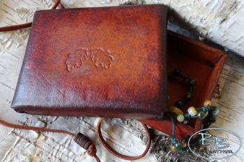 Leather hand crafted leather tronket box with tooled acorn detail by beaver