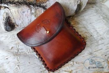 Leather hard pouch hand crossed stitched with acorn detail made by beaver b