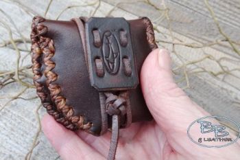 1 Leather mini tinder pouch folded ,aged, made by beaver bushcraft