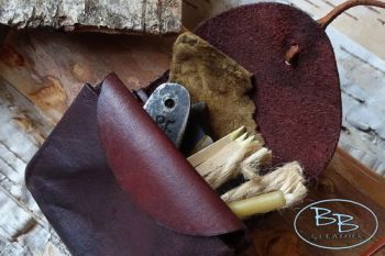 Leather vintage style old pouch with fire kit by beaver bushcraft
