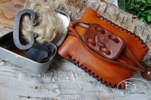 Small Tinderbox with Beautiful Hand Crafted Leather Pioneering Style Pouch - Limited Edition  