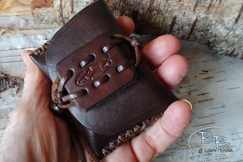Fire and leather pouch made from vintage leather by S D for beaver bushcraf