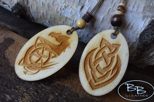 Hand Crafted Pyrography Styled Wooden Celtic Styled Pendant with Beaded Detail 