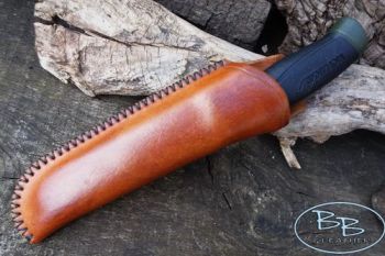 Leather morphic mora knife sheath hand crossed stitched by beaver bushcraf