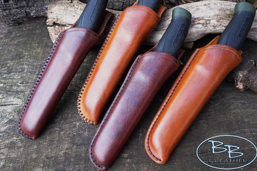 Leather morphic mora knife sheat hand stitched by beaver bushcraft