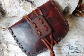 Leather pioneering pouch with hand painted shades by beaver bushcraft