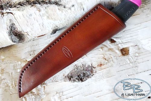 Leather Bushcraft Knife Sheath for Mora Clipper  - High Ride - Hand Saddle Stitched - Dark Hazel