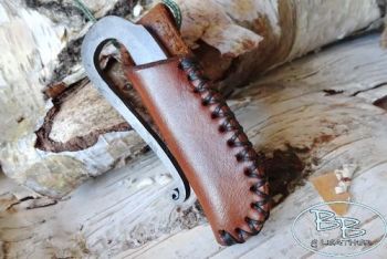 Leather and fire steel hand stitched neck sheath by beaver bushcraft