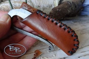 Leather and fire steel in hand dyed hazel shade neck sheath by beaver bushc