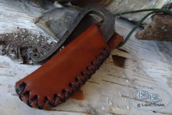 Leather &amp; fire steel neck sheath and striker all made by beaver bushcraft