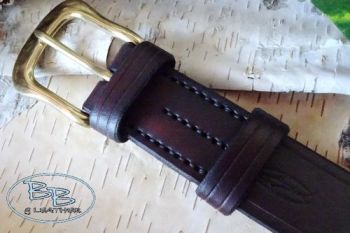 Leather bespoke 501 hand stitched belt in mahogany by beaver bushcraft
