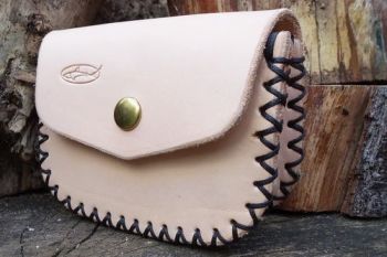 Leather. Hand crossed stitched gussted possibles pouch in russett leather m