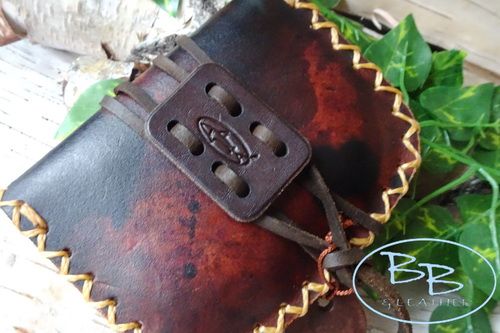 Hand Dyed Leather 'Pioneers' Tinder Pouch - Cross Stitch - Mottled Patina