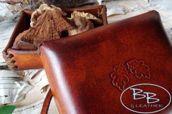 Leather hand crafted trinket box hand dyed with little acorn detail by beav